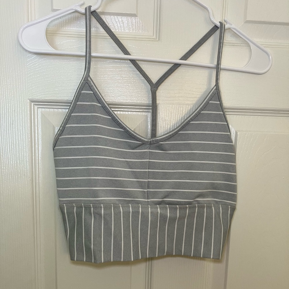 GAIAM Gray and White Striped Crop Top